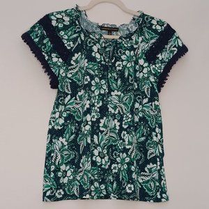 Women's Adrienne Vittadini Green Flower Pring With Lace Top Size Small